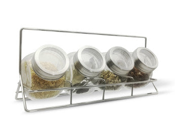 Fissman 4-Piece Glass Condiment Set 195ml with Rack Organizer