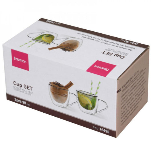 Fissman Double Wall Borosilicate Glass Cup - 90 ml - 2pcs