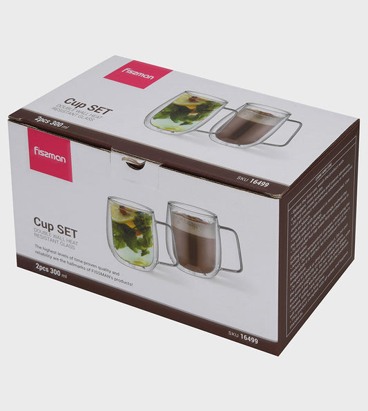 Fissman Cup Set 2Pcs Double Wall Glass Borosilicate - 300 Ml