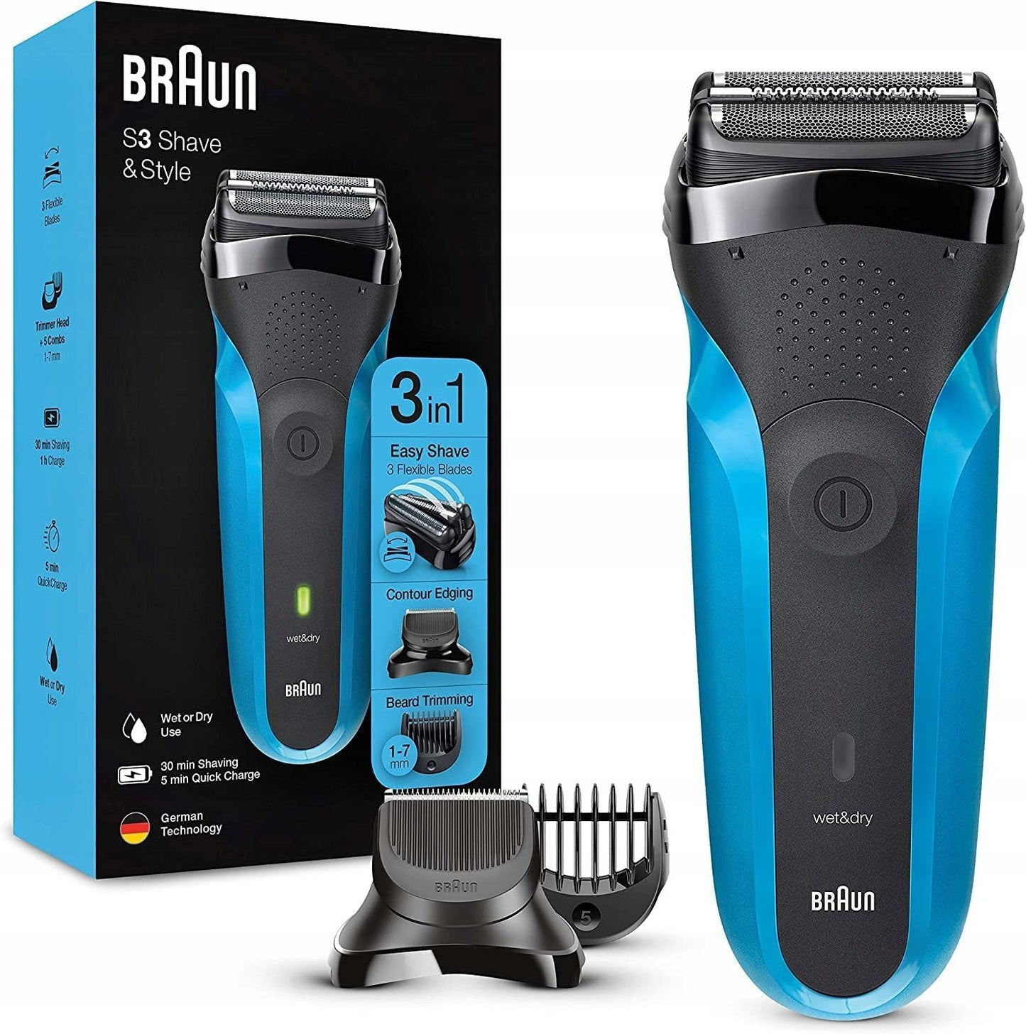 Braun Series 3 Shave & Style Wet & Dry electric shaver with trimmer head and combs