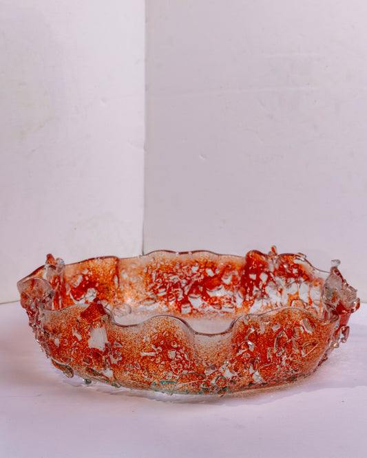 ORANGE WAVY JELLY BOWL - CRYSTALS 35CM
