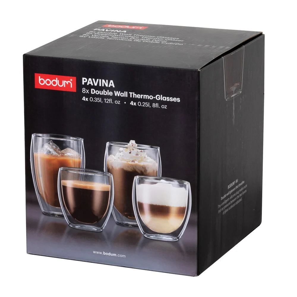 Bodum Pavina Double Wall Thermo Glasses Coffee Cups Set Of 8