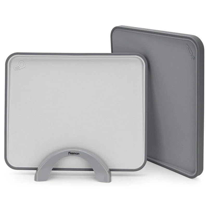 Fissman 2 Pieces Index Chopping Boards 34X28 Cm With Holder Grey Plastic + Tpr