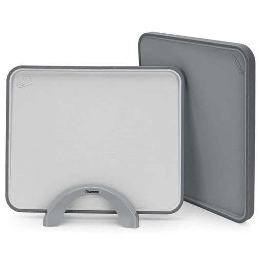 Fissman 2 Pieces Index Chopping Boards 34X28 Cm With Holder Grey Plastic + Tpr