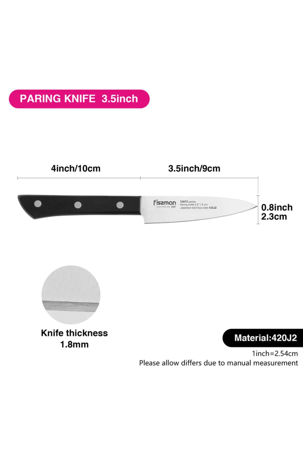 Fissman 3.5 Inch Paring Tanto - 3Cr13 Steel