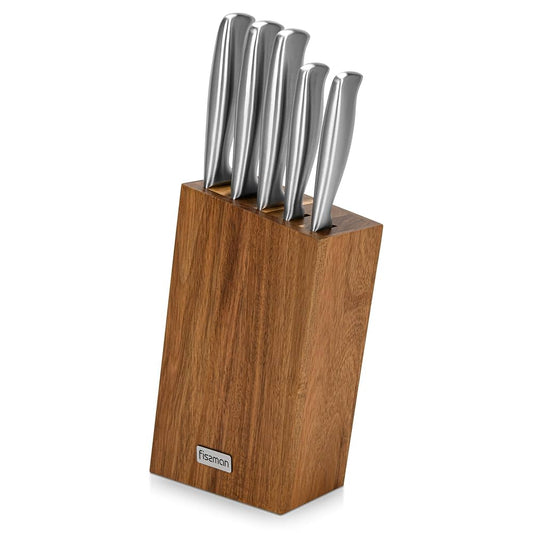 Fissman 6-Piece Knife Set Nagatomi with Acacia Wooden Block - X30Cr13 Steel