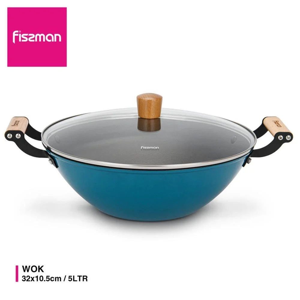 Fissman Wok Seagreen With Glass Lid - 5 Ltr