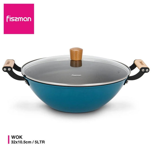Fissman Wok Seagreen With Glass Lid - 5 Ltr