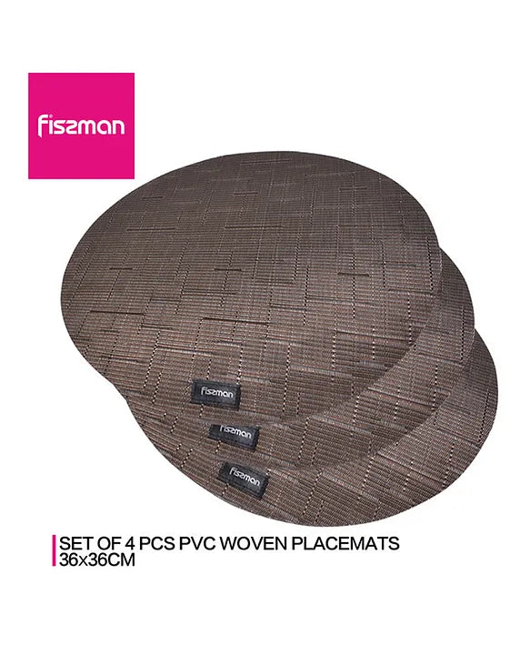 Set Of 4 Round Woven Placemats - 36 Cm Pvc