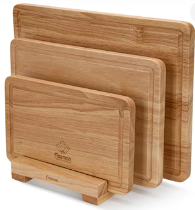 Fissman 3-Piece Cutting Boards 35cm, 30cm, 25cm With Stand Rubber Wood