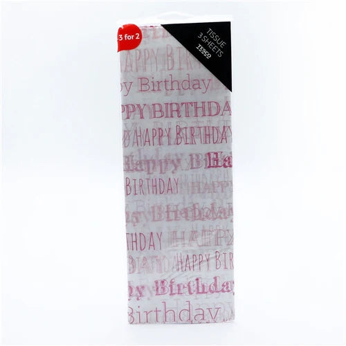 Tesco Tissue Paper 3 Sheet Happy Birthday 12X